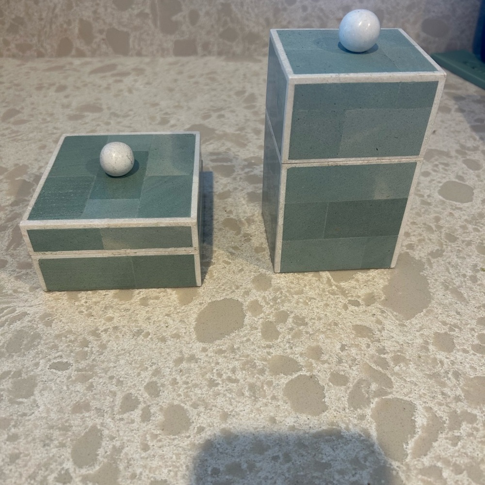 Oggetti Tavola Tessalated Stone Wood-Lined Jewelry trinket Box Set